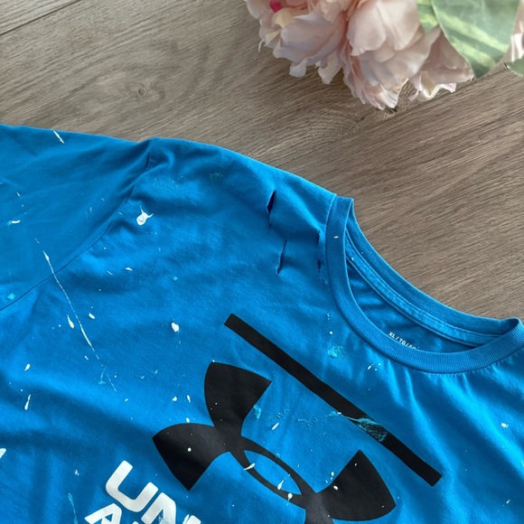 Under Armour Blue Paint Splatter Upcycled Cropped Top - Picture 2 of 3